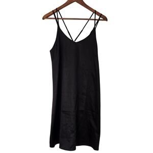 Black Satin Mini Slip Nightgown Cross‑Back Straps A‑Line Lingerie Sleepwear S